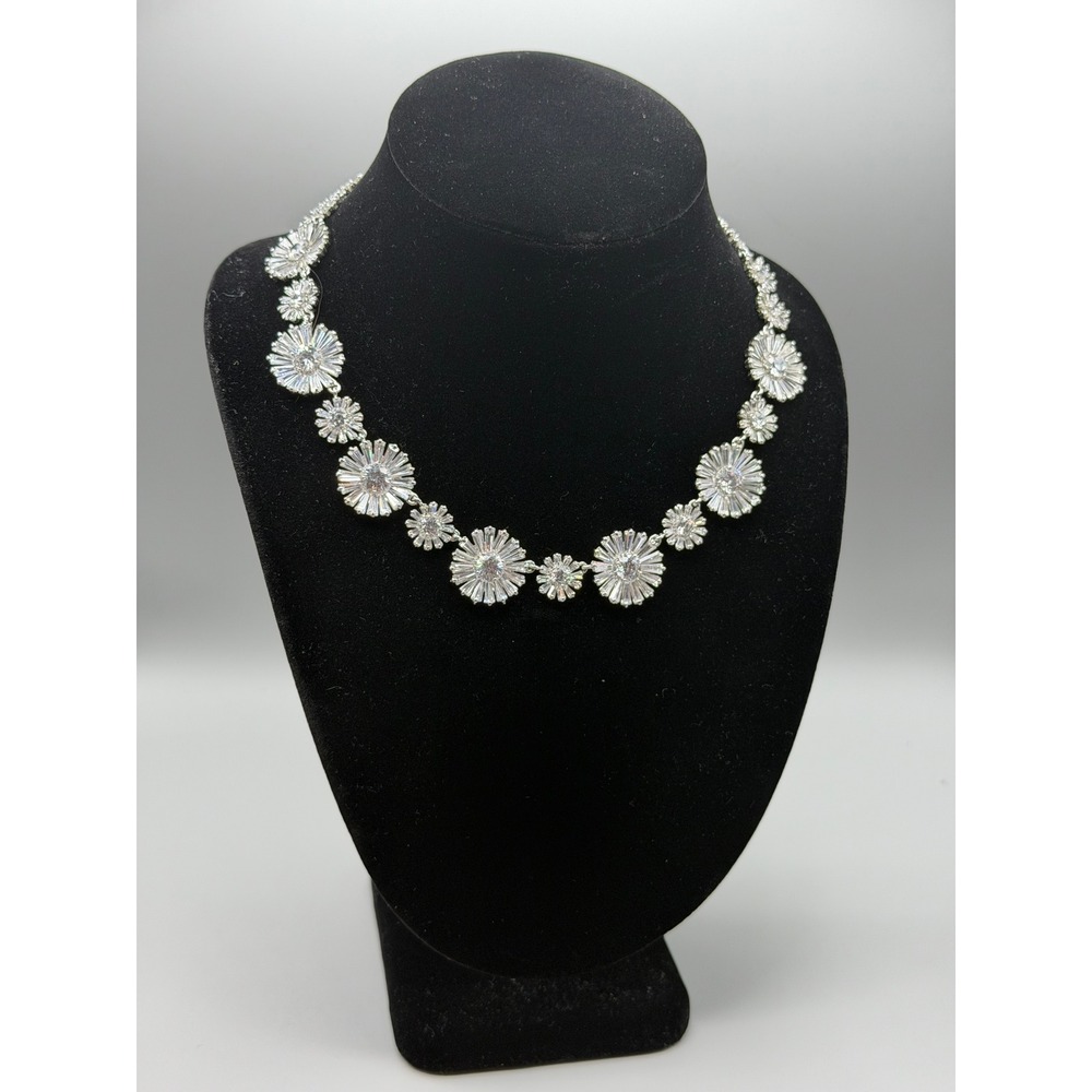 Kate Spade NY Crystal Floral Statement Necklace Silver Tone Daisy Rhinestone1063